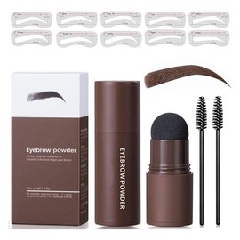 Sello De Cejas, EyeBrow Stamp Kit, Kit de Plantillas para Sellos Para Cejas Reutilizables, 10 Plantillas De Cejas, 2Pinceles Para Cejas, Lápiz de Sombra de LÍnea de Cabello de Larga Duración (Marrón Oscuro)