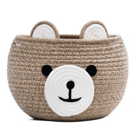 Storage Basket, Toy Storage, Baby Basket for Nursery, Bear Gift Basket for Kids, Empty Baby Shower Basket with Handles, Small Cute Animal Basket, 26.6 x 21.6 cm, Light Brown