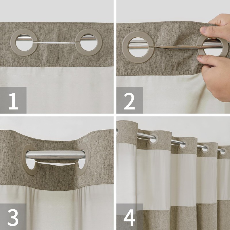 eachope Extra Long No Hooks Needed Linen Textured Shower Curtain