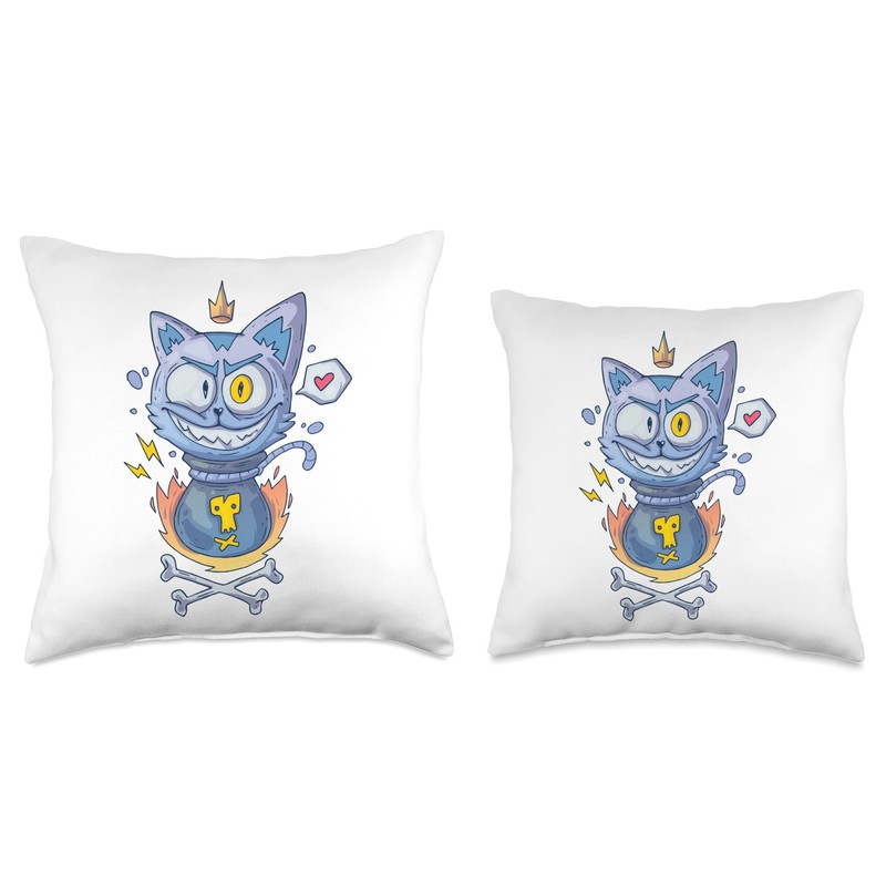 Cute Mad Monster Cat in a Sack Throw Pillow