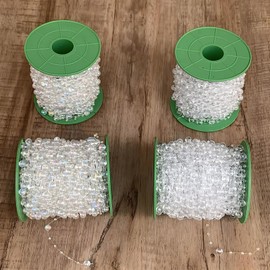 Hoshisea 60 Meters Pearl Ribbon, Bead Cord with Fishing Line, Pearl Necklace, Bead Cord, Bead Garland, DIY Craft Pearl Garland, for Wedding, Bridal Bouquet, Party Decoration