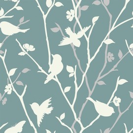 Vinjiasin Wallpaper Peel and Stick Wallpaper Floral Wallpaper Forest Wallpaper Flower/Birds/Tree Self Adhesive Removable Contact Paper for Bathroom Bedroom Walls Covering 16.1"x 197"