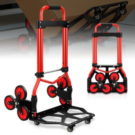 Auto Dynasty Foldable Hand Truck Dolly, Heavy Duty Aluminum Hand Truck 3-Wheel Stair Climbing Cart, with Telescopic Handle (29.5"-36.4"), for Deliveries, Moving, Warehouse Work (176lbs Capacity)