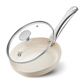 KOCH SYSTEME CS Nonstick Frying Pan with Lid, 8 Inch Non-Stick Skillet with Stay-Cool Stainless Steel Handle, Omelet Pan with Nonstick Ceramic Coating, PFOA Free, Oven Safe, Cream White