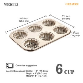CHEFMADE Madeleine - Molde para tartas (6 cavidades, antiadherente, esférica, para hornear en horno (oro champaña)