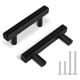KNOBWELL 10 Pack Square Kitchen Cabinet Pulls Matte Black, 2-1/2 inch Hole Centers, Dresser Drawer Pulls Black Stainless Steel Bathroom Cabinet Handles 4" Length