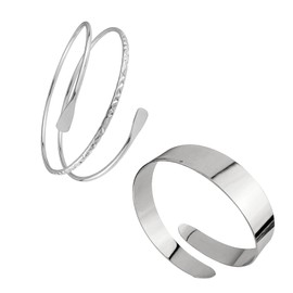 Hebterrka Pack of 2 Upper Bangle Silver Metal Spiral Cuff Bracelet for Women Irregular Wave Large Statement Bangle Jewellery for Parties