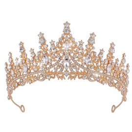 Gold Crystal Wedding Tiaras Women Tiara Bride Crowns Royal Queen Headband Princess Headpieces for Birthday Prom Pageant Graduate Costume Party Wedding Dress Accessories