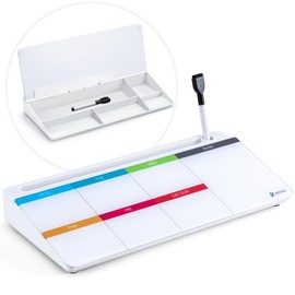 Varhomax Glass Weekly Dry Erase Desk White Board, Desktop to Do List Planner Whiteboard Calendar with Storage Caddy Memo for Home and Office, Colorful