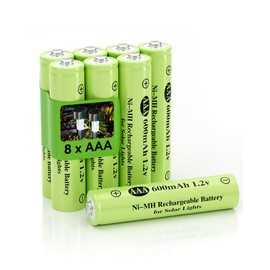 Howardly Ni-MH AAA 600mAh 1.2v Rechargeable Battery for Solar Lights, Triple A 1.2v Rechargeable Battery Pre-Charged, Low Self - Discharge for Outdoor Solar Lights, Ground Lights (AAA-600mAh-8pack
