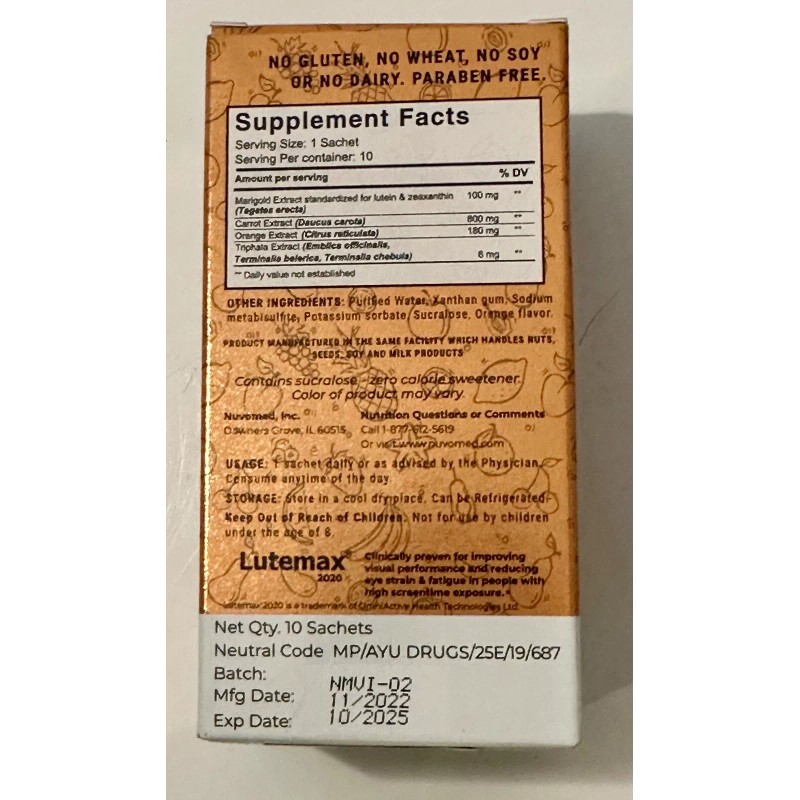 Nuvomed Gold Pure Plant Superfood Squeezies Vision Eye Health 10