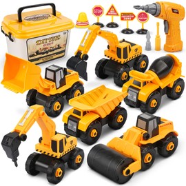 Dreamon Construction Site Vehicles, Assembly Digger Truck Toy with Electric Drill, Educational Games, Gift for Boys / Girls, Ages 4, 5, 6