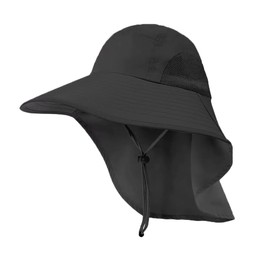 TOEECY Outdoor Sun Hat Men Women with Chin Strap Foldable Wide Brim Bucket Hat Summer Cap with Neck Protection UPF 50+ UV Protection for Hiking Safari Beach Hiking Hat Fishing Hat, black