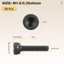METALLIXITY Socket Head Cap Screws(M1.6-0.35x6mm) 50Pcs, Carbon Steel Allen Socket Drive DIN912/ISO4762 Metric Oxide - Machine Grade 12.9 Internal Hex Screw UNC Coarse, Black