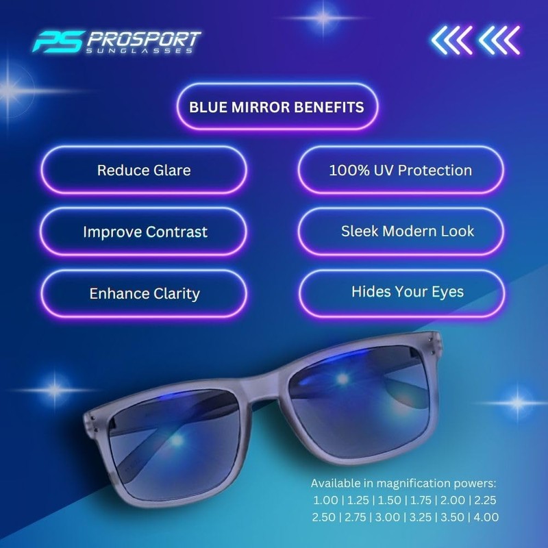 proSPORT Sunglass Readers +1.25 Gray Frame Full Lens Blue Mirror
