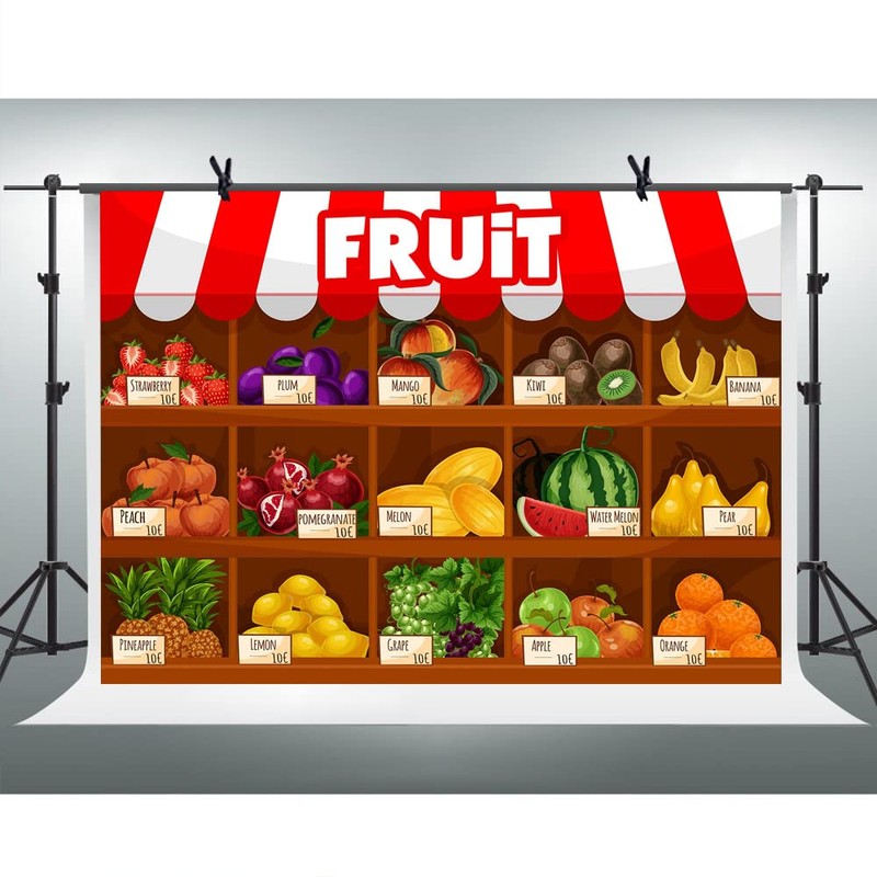 FHZON Fruit Supermarket Backdrop Summer Fruit Exhibition Harvest Season Strawberry