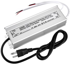 LED Driver 12V 200W Waterproof IP67 12V LED Power Supply Transformer Adapter, 90-120V AC to 12V DC Output, 12V LED Driver with 3-Prong Plug 3.3 Feet Cable for LED Light, Outdoor Light
