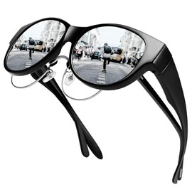 URUMQI Over Glasses Sunglasses Womens, Trendy Round Cat Eye Sun Shades Cover, Polarised UV400 Protection TAC Lens