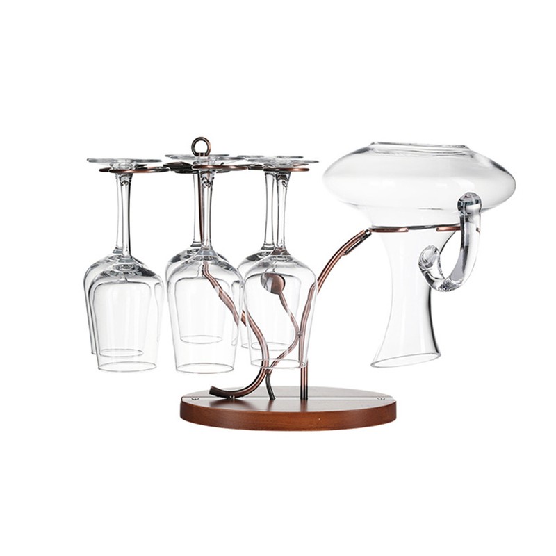 2-in-1 Red Wine Glass Rack & Wine Decanter Vintage Bronze