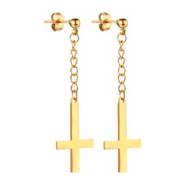 Cupimatch Cross Stud Earrings – Chain with Inverted Cross Earrings Stainless Steel Earrings Gothic Men Women Upside Down Cross Earrings, Stainless Steel