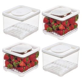 iDesign Fridge Produce Bin with Removable Drainage Tray and Lid - Set of 4 - Clear