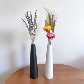 2‑Pack Shatter‑Resistant Vase Set with Natural Dried Flowers, Black and White Vases, Dried Lavender, Strawflower & Wheat Stalks, 17 Inch Minimalist Tabletop Decor for Entryway, Bedroom, Home & Office