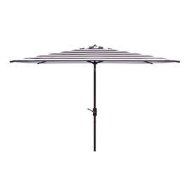 SAFAVIEH 6.5x10ft Outdoor Patio Umbrella, Rectangular, Iris Collection, Black & White Stripe, Auto Crank Tilt, UV Resistant for Deck, Backyard, Poolside (PAT8304A)