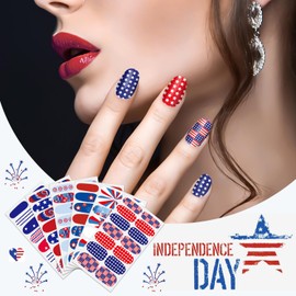 SILPECWEE 6 Sheets 4th of July Nail Wraps Independence Day Nail Polish Stickers for Women Patriotic American Nail Polish Strips Self Adhesive Manicure Design with Nail File