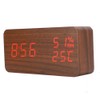 Wooden Alarm Clock LED Voice Control Desk Rectangular Brown Wood