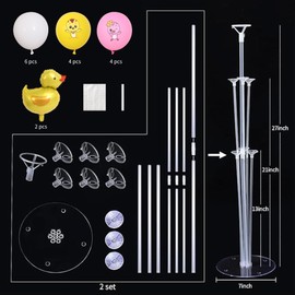 2 Sets Duck Themed Table Centerpiece Balloons Stand Kit with Cute Little Yellow Inflatable Chicken Balloons for Baby Shower Decorations, Duck Baby Shower Decorations