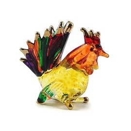 Mr_air_Thai_Glass_Blown Tiny 1½" High Rooster Figurine - Miniature Hand Blown Glass Chicken Hen Chicks Crystal Animals Decorative Collectible Figurines Home Décor Gifts