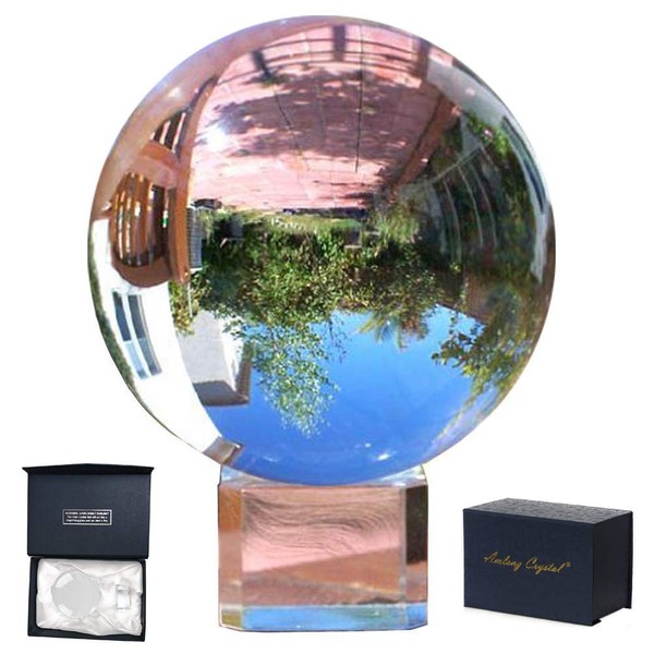 Amlong Crystal Meditation K9 Crystal Ball 3.25 inch (80mm) Diameter for Photography, Lensball, Decorative Ball with Free Crystal Stand and Gift Box, Clear