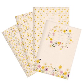 etmamu 1035 Set of 4 Notebooks A4 | Meadow Flowers Pattern Watercolour | for Notes, Sketches, Bullet Journal & Planning | Blank