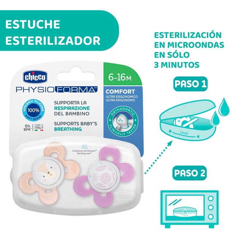 CHICCO, Set de Chupón para Bebé PhysioForma Comfort, 6 a