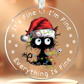 Funny Christmas Ornaments 2025 - Its Fine Im Fine Everythings Fi ne Ornament - Black Cat Ornament, Grumpy Cat Ornament, Funny Cat Gifts for Women, Men - Glass Cat Decoration