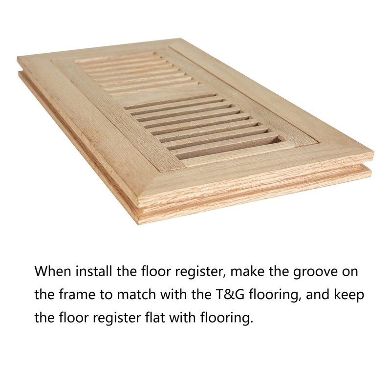 Hardwood Red Oak Floor Register, Flush Mount with Frame, 4x10