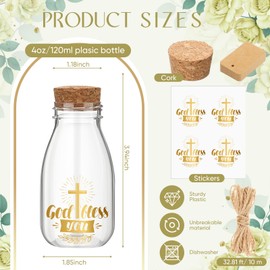 Roshtia 48 Set 4oz Catholic Holy Plastic Potions Bottles with Corks Holy Baptism Water Clear Jars with Gold Sticker Cross Little Clear Empty Bottle Church Decorations for Home Wedding Party Favor Gift