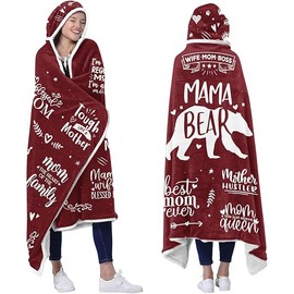 Mama Bear Wearable Hooded Blanket for Mom - Mom Gifts from Daughter Son - Christmas Birthday Gifts for Wife from Husband