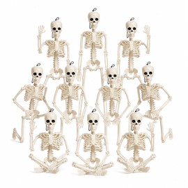 Halloween Skeletons Decorations, 10 Pack 16" Plastic Posable Skeleton, Small Hanging Skeleton, Halloween Props for Haunted House, Party, Yard, and Graveyard Decor