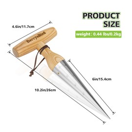Berry&Bird Stainless Steel Sow Dibbler, Garden Hand Dibber Tool with T-Handle & Sharp Tip, Ergonomic Dibber for Planting Bulbs, Seeds and Seedlings