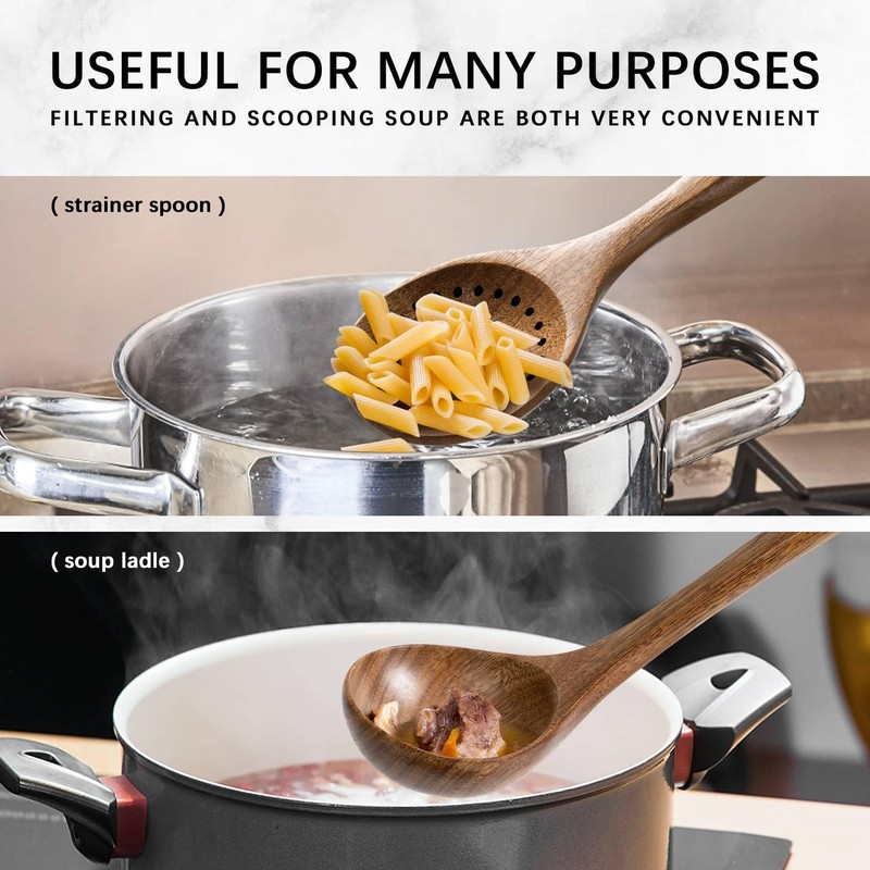 Hefild Wooden Spoons for Cooking, 8-Piece Acacia Wood Cooking Utensil