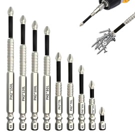 High Magnetic Screwdriver Drill Bit Set, 9Pcs Strong Magnetic Impact Driver Bit Set Anti Slip Electric Screwdriver Bits for Impact Driver 25 50 65 70 75 90 100 120 150mm (9Pcs)