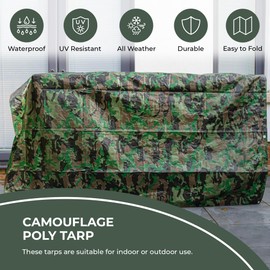 Tarps Now Camouflage Plastic Tarp (Poly Tarp) 16x20 ft - 8 MIL Heavy Duty Waterproof Cover | Tear-Resistant with Rustproof Grommets & Reinforced Edges | Ideal for Camping, Landscaping - Woodland Camo