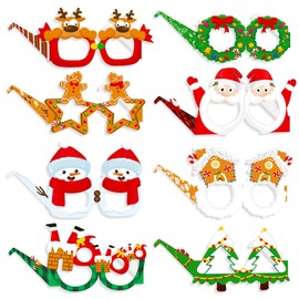 Repctbu 8pcs Christmas Christmas Paper Glasses for Men Women Snowman Elk Santa Claus Paper Glasses Photo Props, Christmas Party Supplies (Garland)