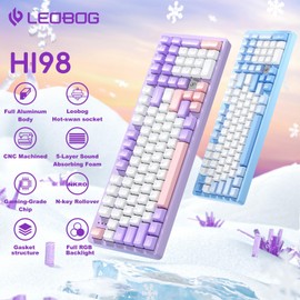 LEOBOG HI98 Mechanical Keyboard, Wired Creamy Gaming Keyboard with Ergonomic Gasket Structure, Hot-Swap Custom RGB Keyboards for Win/Mac/Android/Gamer - Purple, Star Vector Switch