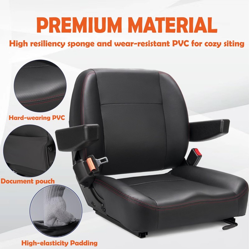 SEATIN Universal Forklift Seat,Tractor Seat,with Micro Switch,Armrest and Safety Belt,for
