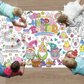 Easter Coloring Tablecloth & Crafts Kit for Kids - Jumbo 30x72 Inch Bunny Eggs Coloring Poster, Easter Games Activities, Party Decorations for Classroom Home Celebrations