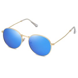 FANFUSUZI Sunglasses Women's Small Round Polarised Sunglasses for Women Men Classic Vintage Retro Shade UV400, Gold Blue