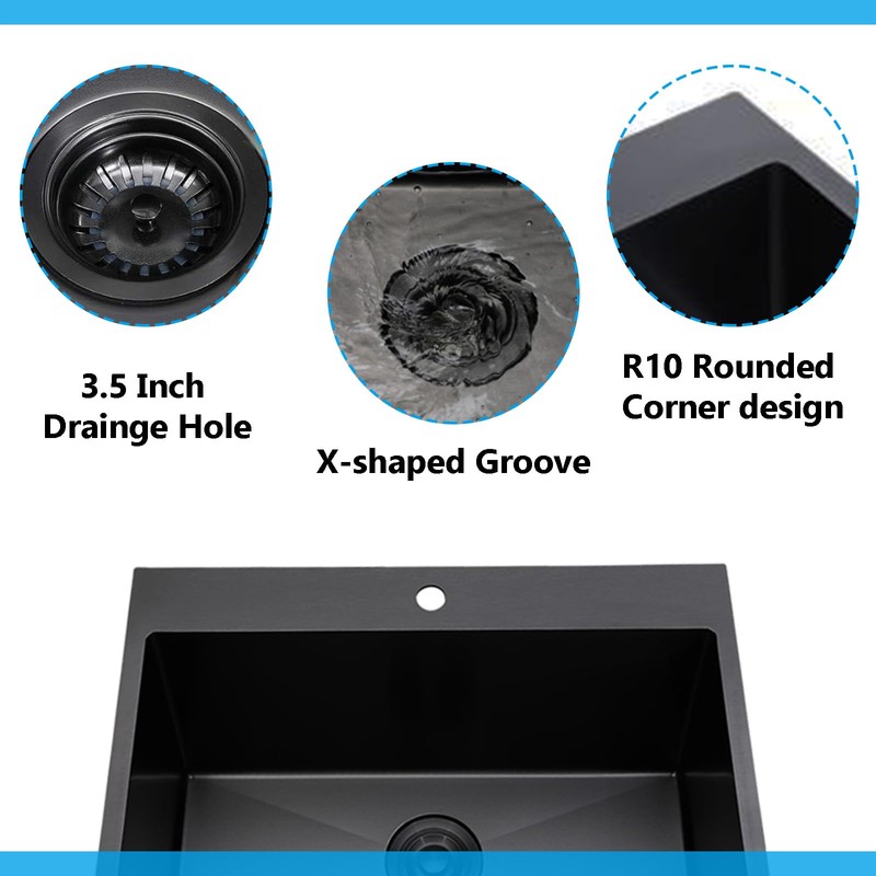 18x18 inch Drop in Bar Sink Black, Topmount Stainless Steel