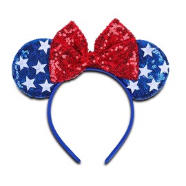XIELIME 4th of July Mouse Ears Headband for Women, Red White and Blue Mouse Ears Headband, Independence Hair Accessory, Patriotic Party Favors, One Size Fits Most